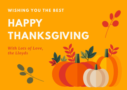 Happy Thanksgiving Orange Pumpkin Card 420x298 template