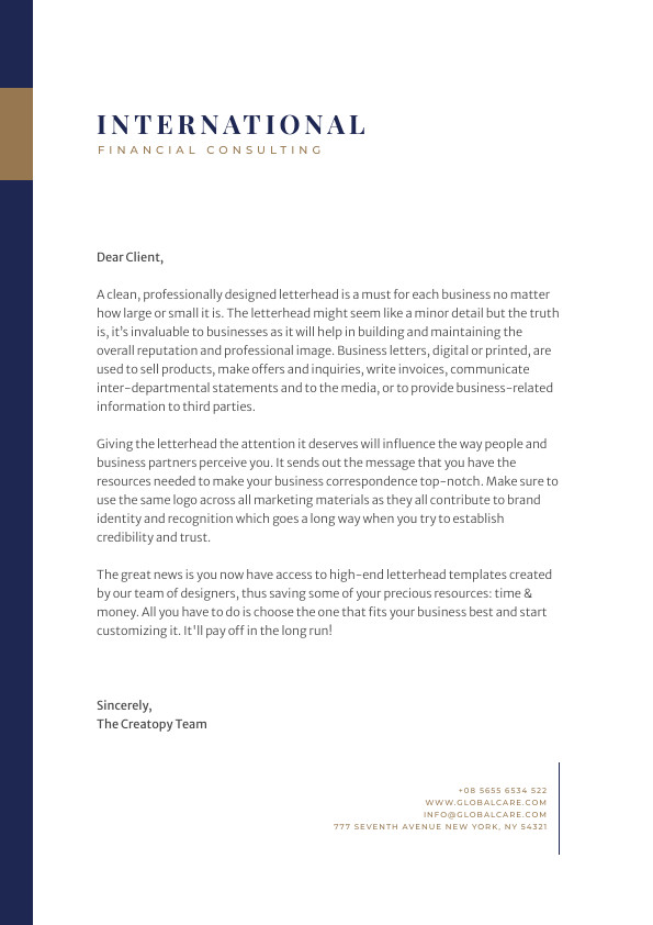 International Financial Consulting – Letterhead Template 595x842 template