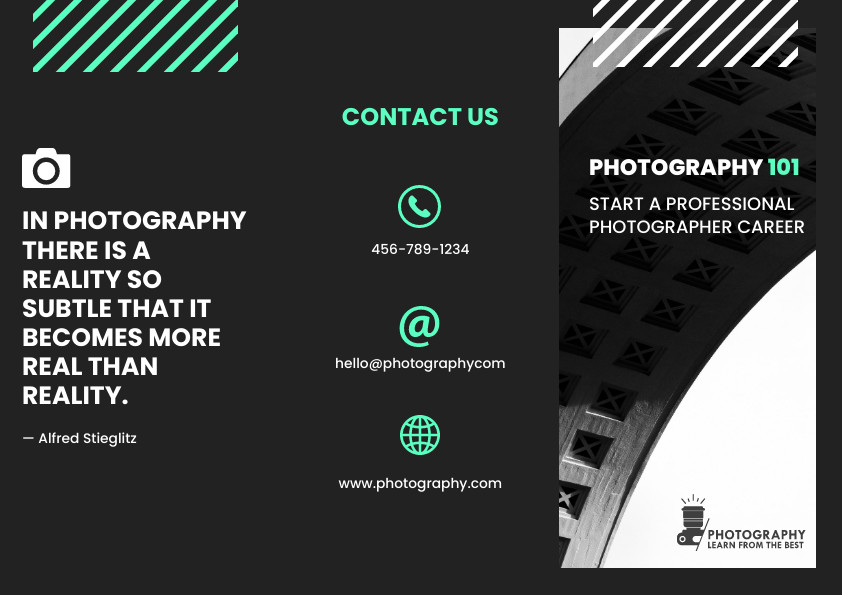 Photography Courses and Career Black Brochure 842x595 template