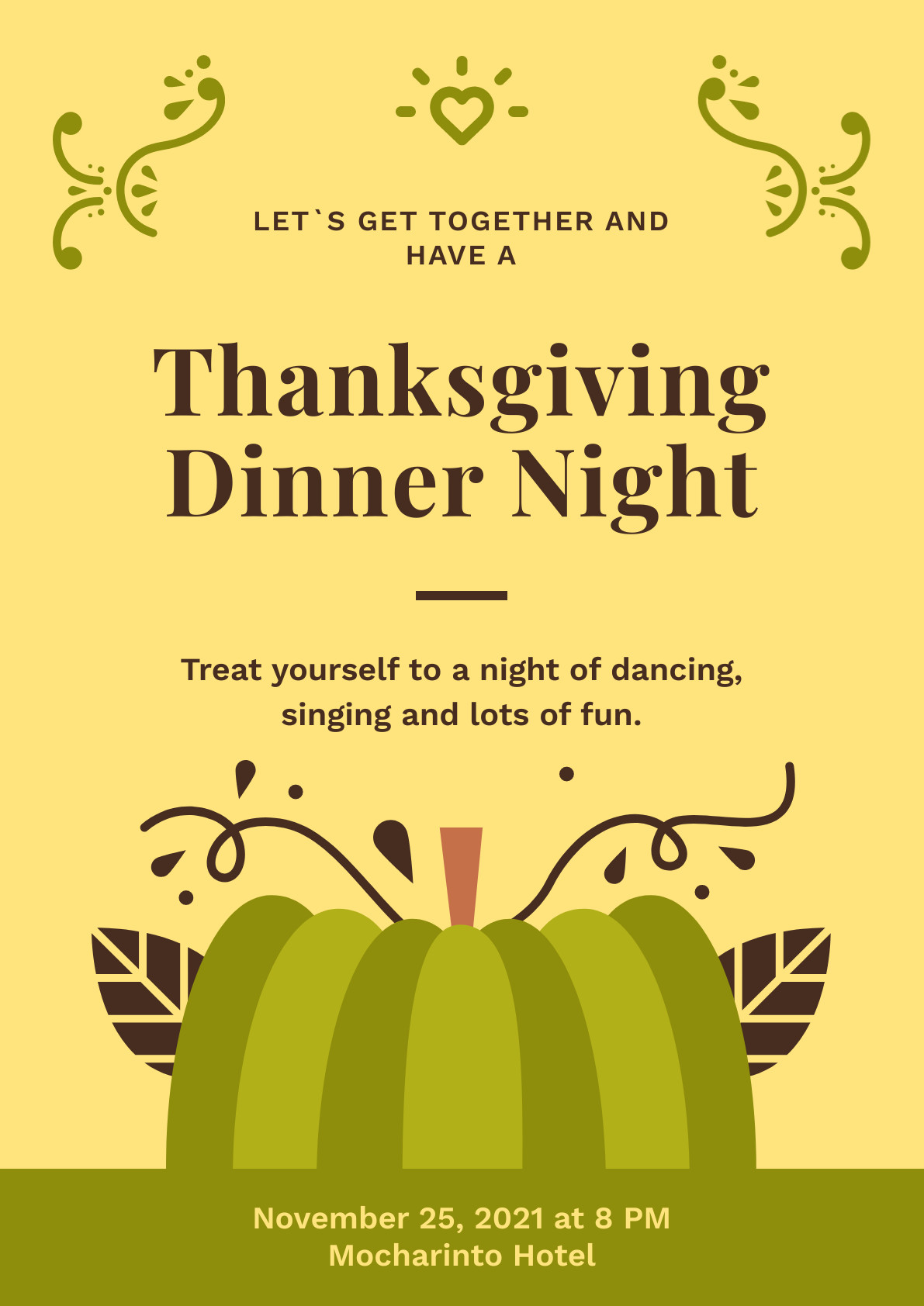 Thanksgiving Green Dinner Night Poster 1191x1684 template