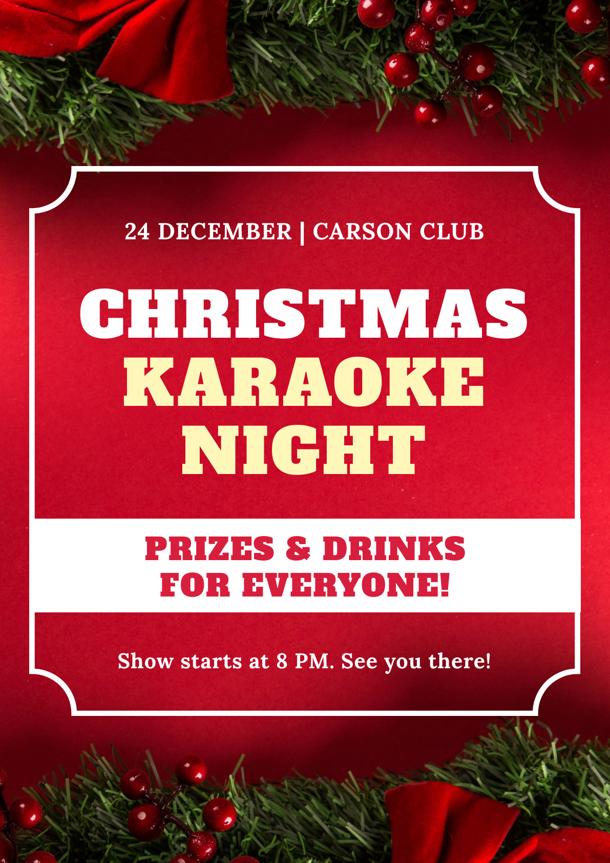 Red Christmas Karaoke Night Poster 1191x1684 template