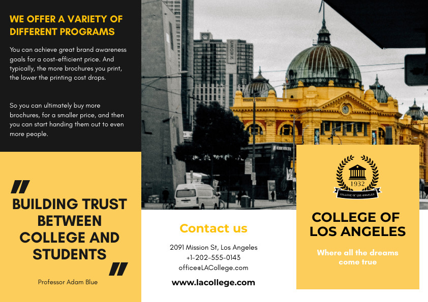 College of Los Angeles Yellow Brochure 842x595 template