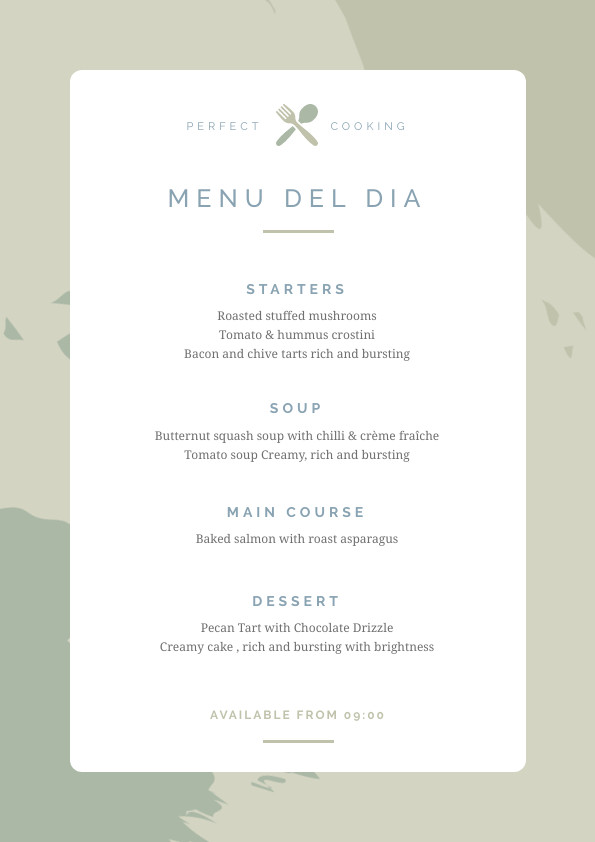 Perfect Cooking Del Dia – Menu Template 595x842 template