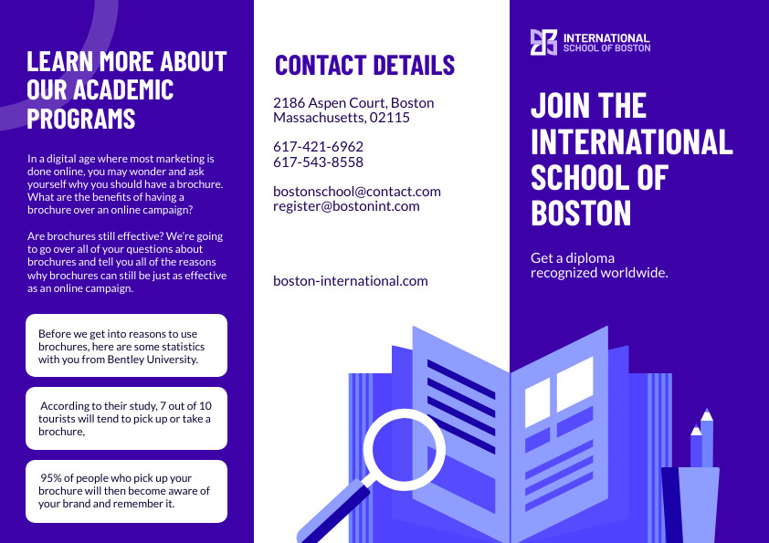 Purple International School of Boston Brochure 842x595 template