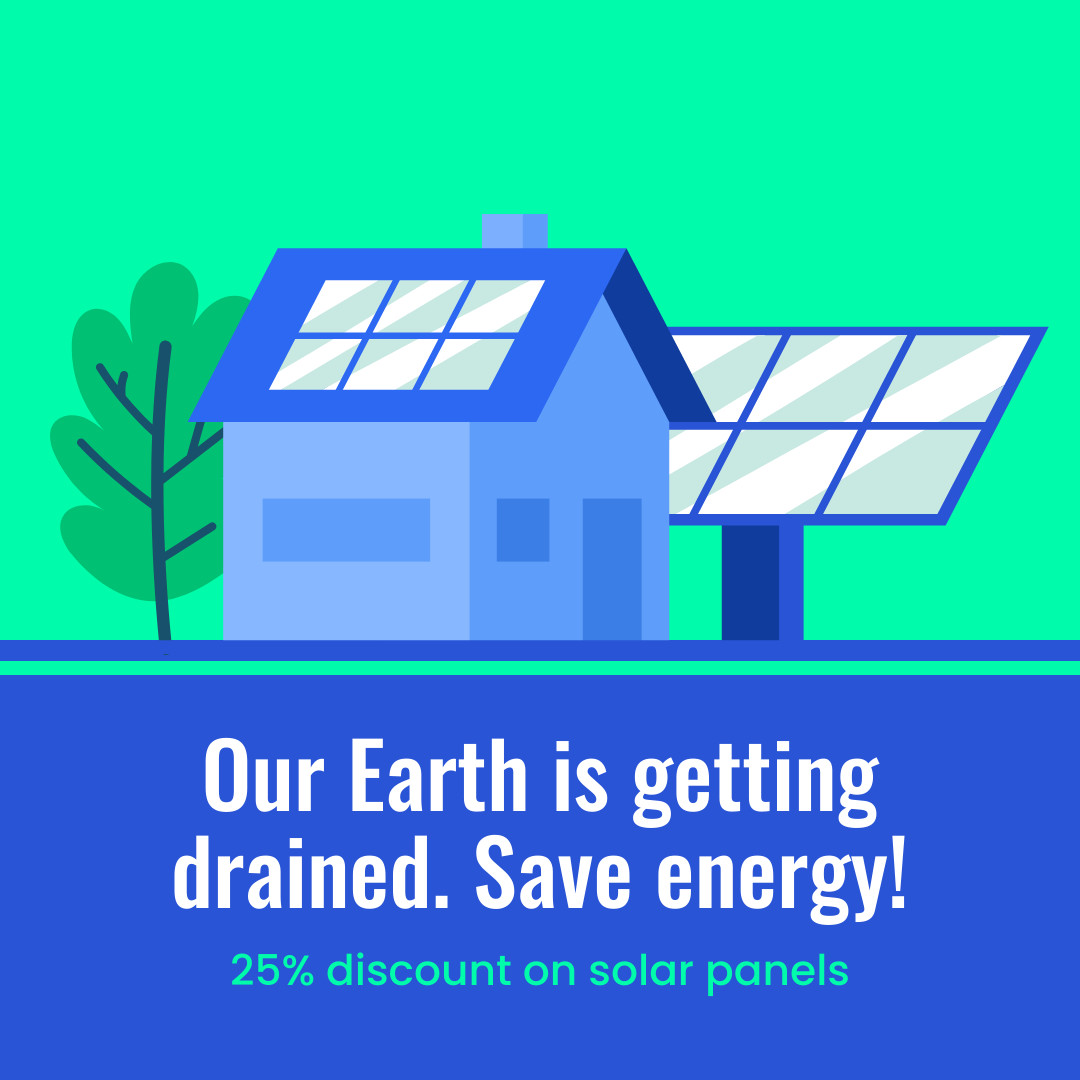 Earth Day Save Energy with Solar Panels 1080x1080 template