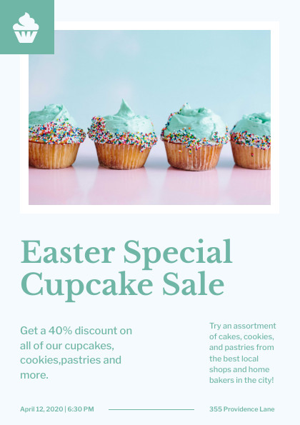 Teal Easter Special Cupcake Sale – Flyer Template  420x595 template