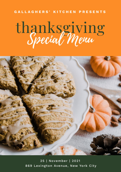 Gallagher Kitchen Thanksgiving Special Menu Flyer 420x595 template preview