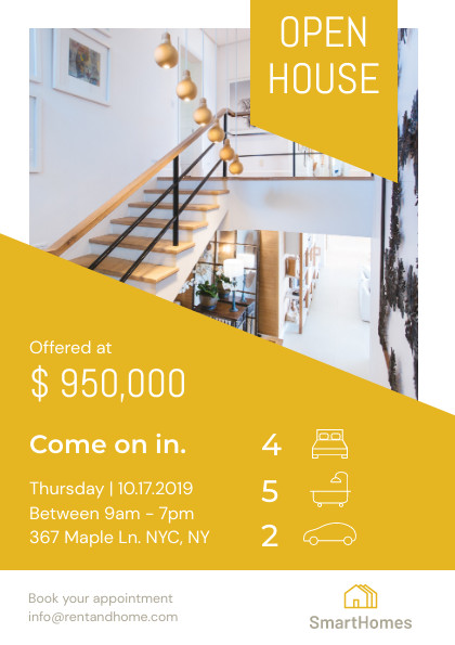 Open House Yellow Home – Flyer Template  420x595 template preview