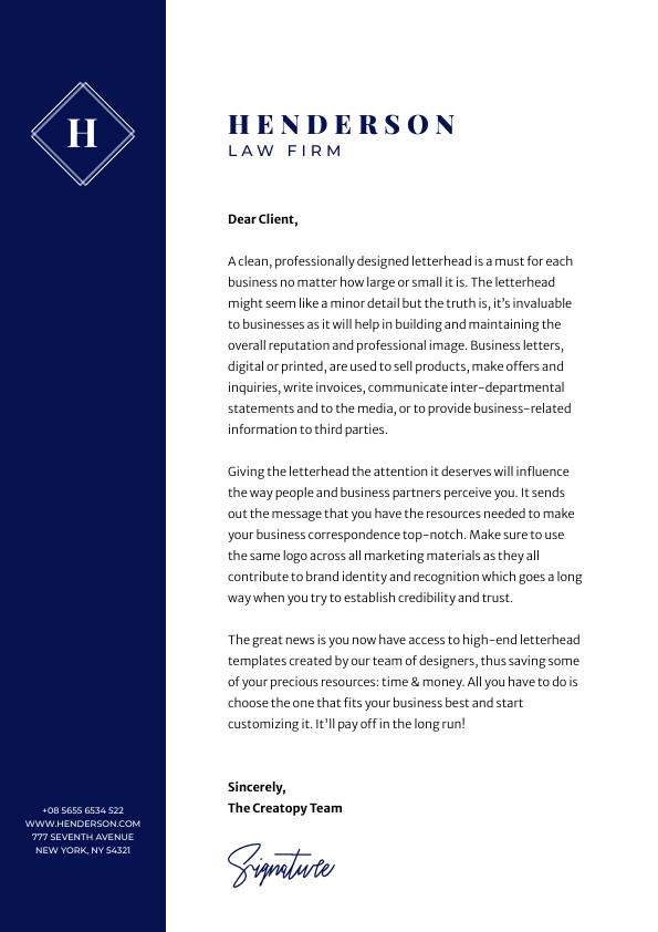 Henderson Law Firm – Letterhead Template 595x842 template