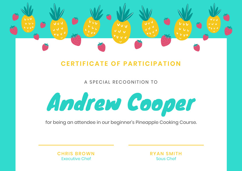 Andrew Copper Pineapple Cooking – Certificate Template 842x595 template