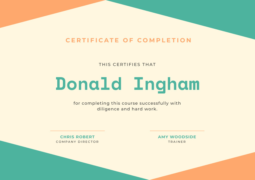 Donald Ingham Hard Work – Certificate Template 842x595 template
