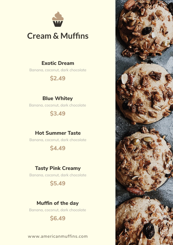 Cream and muffins – Menu Template 595x842 template