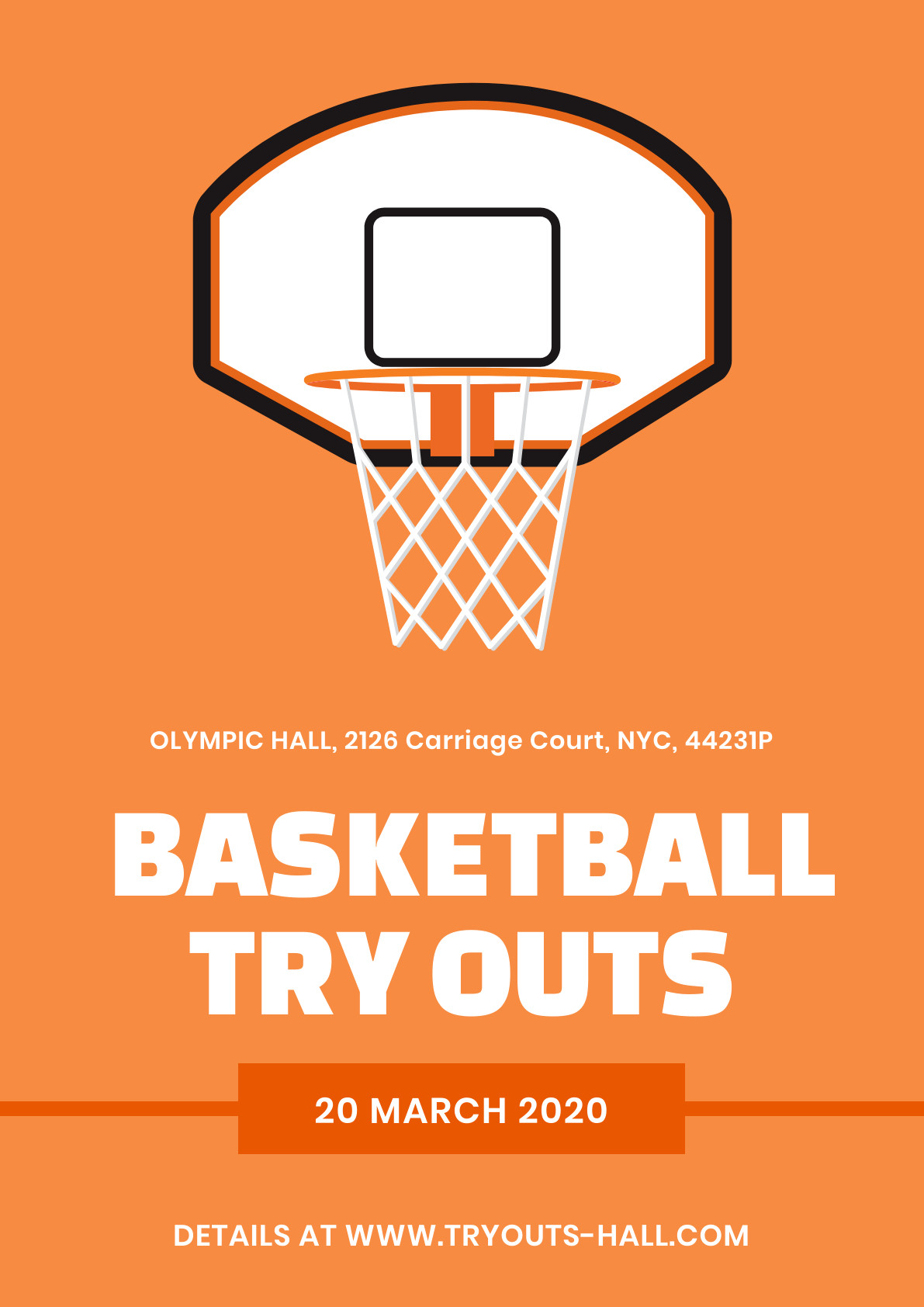 Basketball Try Outs Orange – Poster Template 1191x1684 template preview