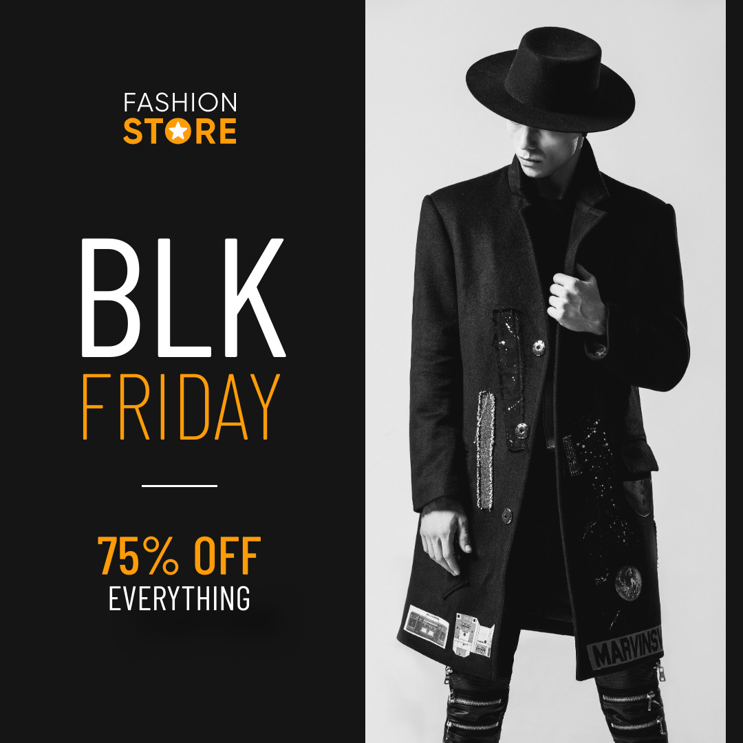 Black BLK Friday Men Fashion Store 1080x1080 template