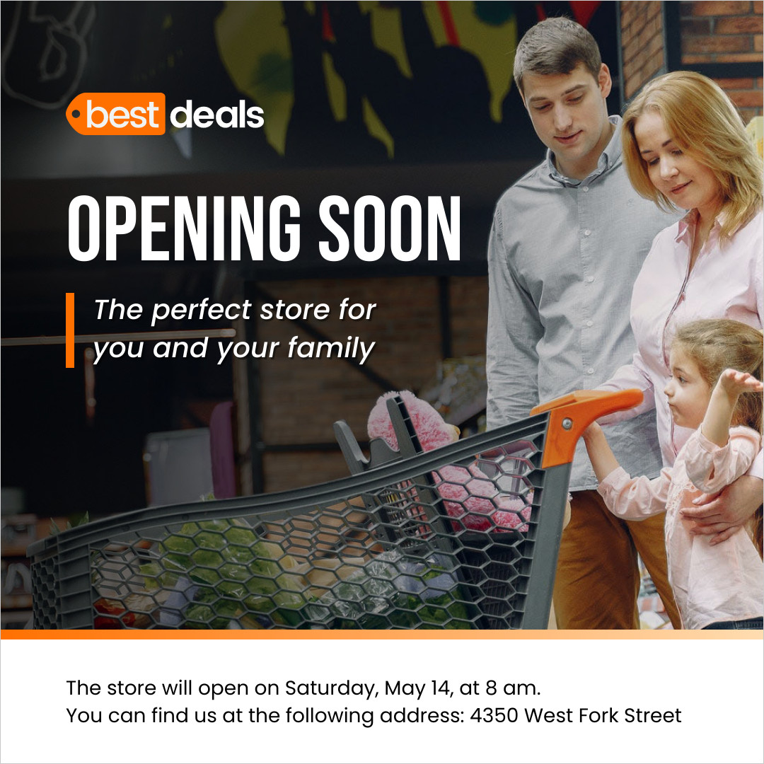 Best Deals Shop Opening Soon 1080x1080 template