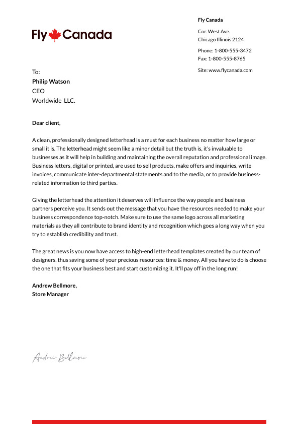 Fly Canada Worldwide – Letterhead Template 595x842 template preview