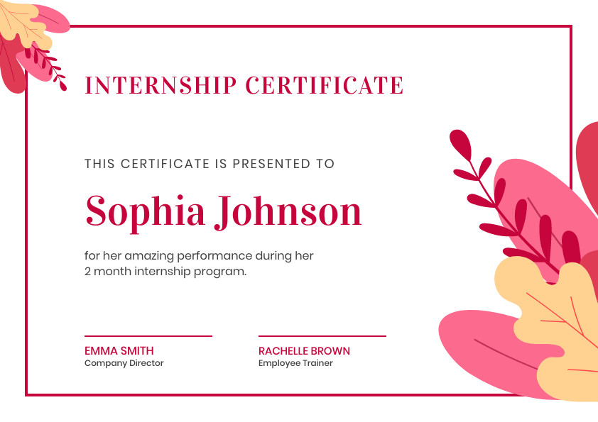 Sophie Johnson Pinky Internship – Certificate Template 842x595 template