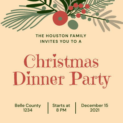 Christmas Dinner Party Mistletoe Invitation 397x397 template