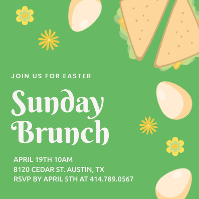 Green Easter Illustration Sunday Brunch – Invitation Template 397x397 template preview