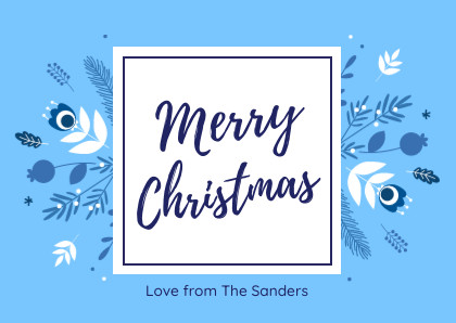 Blue Merry Christmas Plants Card 420x298 template