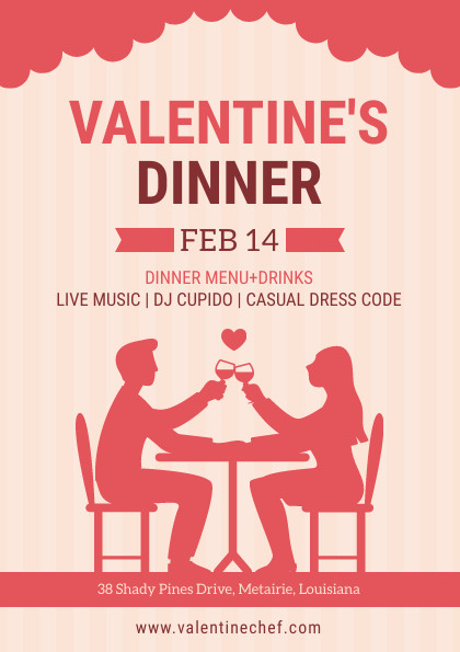 Valentine's Day Romantic Pink Dinner Flyer 420x595 template