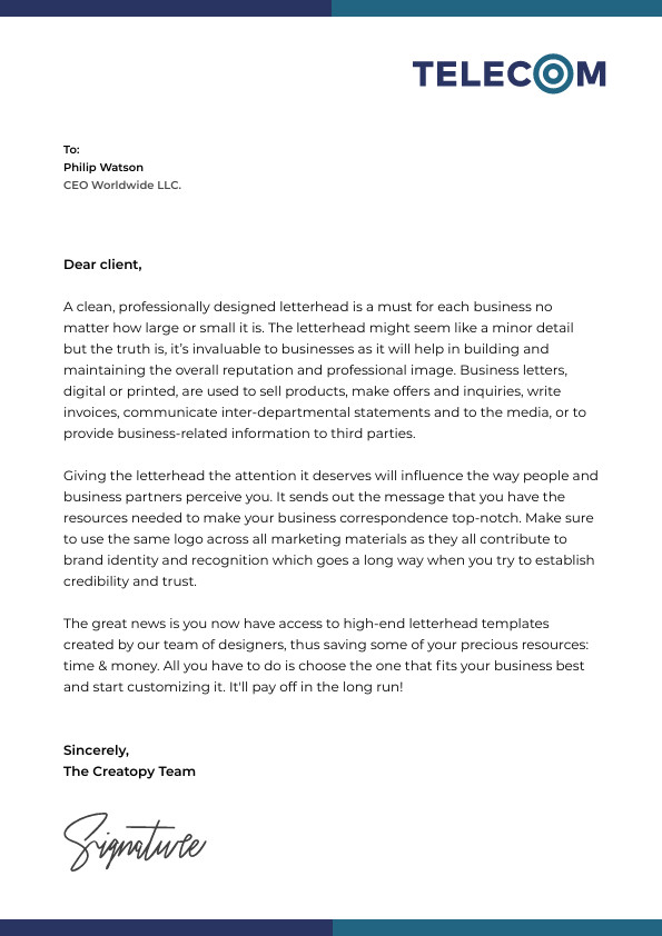 Telecom Blue – Letterhead Template 595x842 template