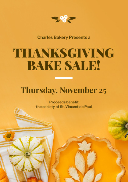 Thanksgiving Charles Bake Sale Flyer 420x595 template