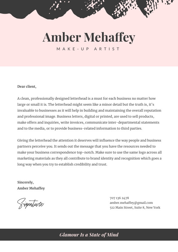 Amber Mehaffey Makeup – Letterhead Template 595x842 template preview