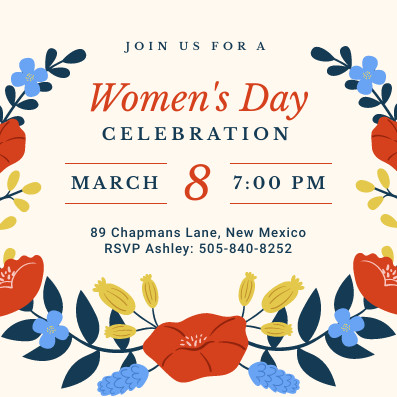 Women's Day Colorful Flower Celebration – Invitation Template 397x397 template