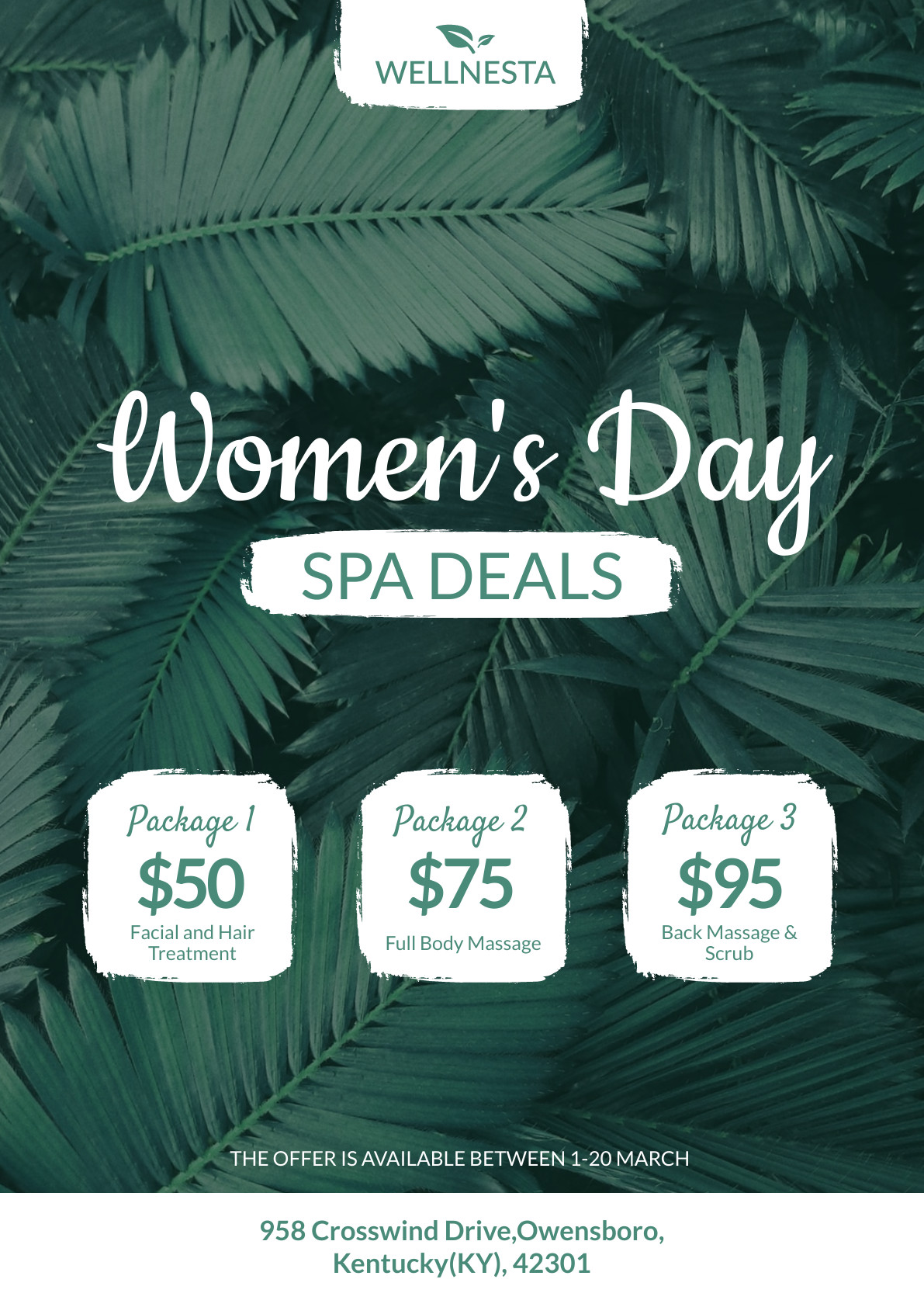 Women's Day Green Spa Deals – Poster Template 1191x1684 template