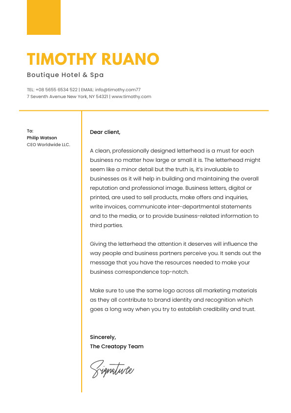 Timothy Ruano Hotel – Letterhead Template 595x842 template