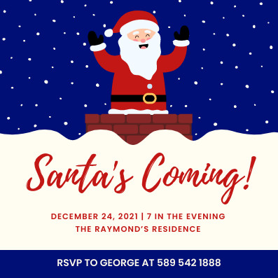 Santa Is Coming Christmas Chimney Invitation 397x397 template