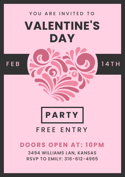 Valentine's Day Pink Heart Party Flyer 420x595 template