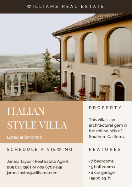 Williams Italian Style Villa – Flyer Template 420x595 template