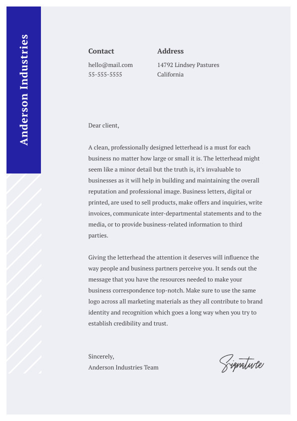 Grey Minimalistic Anderson Industries Letterhead 595x842 template preview
