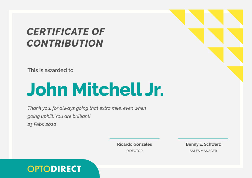 Extra Mile Contribution John Mitchell – Certificate Template 842x595 template