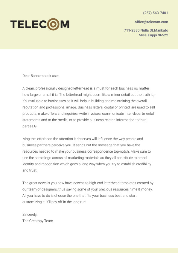 Telecom Clean Business – Letterhead Template 595x842 template preview