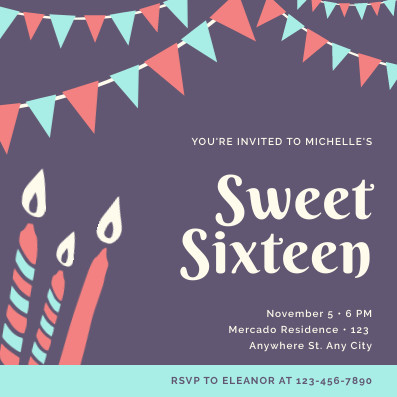 Candles Sweet Sixteen – Invitation Template 397x397 template