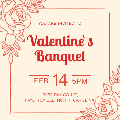 Roses Illustration Valentine's Banquet Invitation 397x397 template