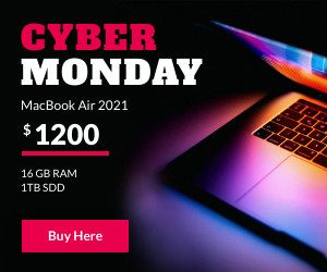 Cyber Monday Colorful MacBook Air 300x250 template
