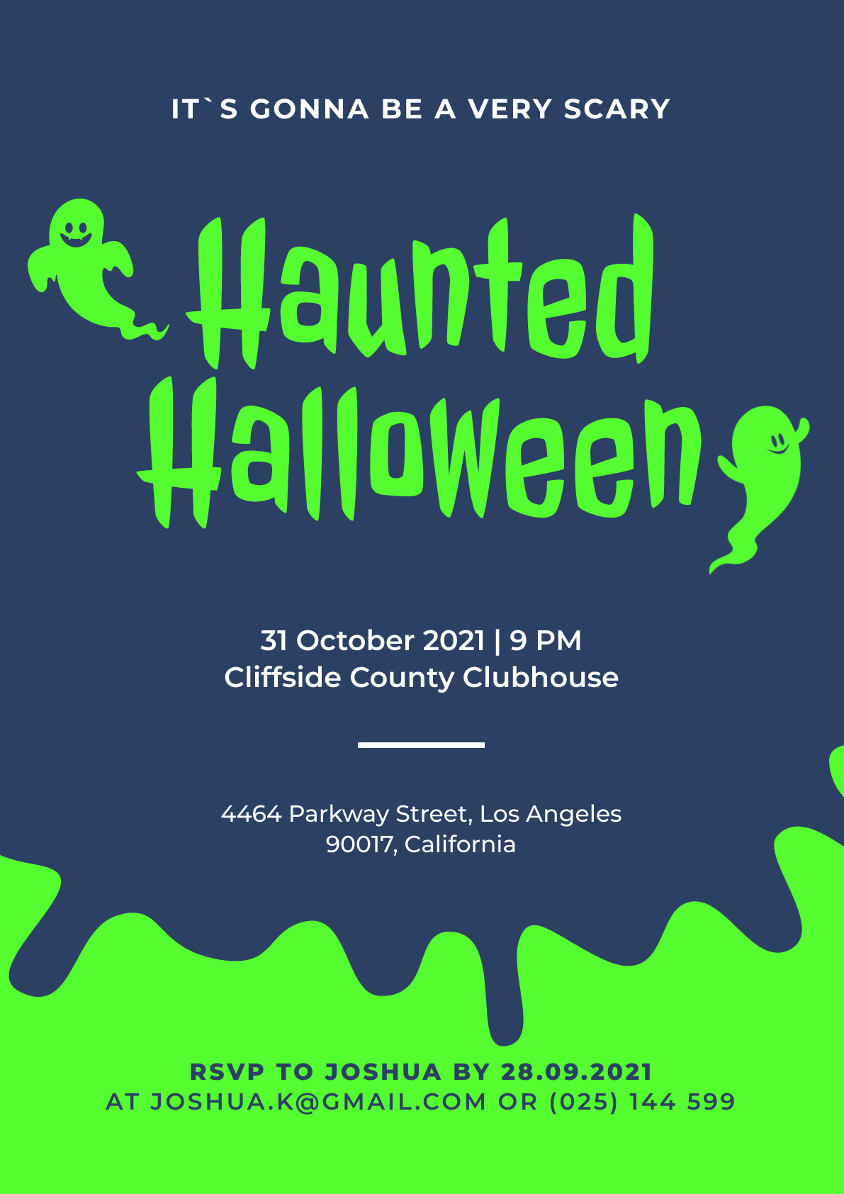 Haunted Halloween Green Ghost Poster 1191x1684 template