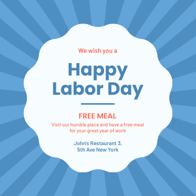 Labor Day Free Meal Invitation 397x397 template preview