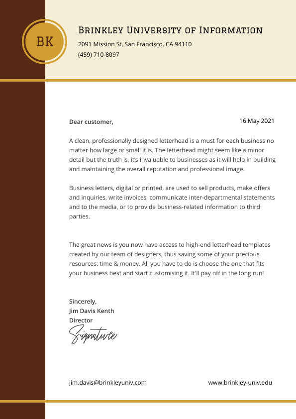 Brinkley University – Letterhead Template 595x842 template