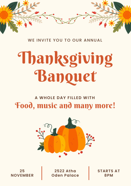 Thanksgiving Oden Palace Banquet Flyer 420x595 template