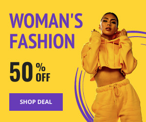 Yellow Purple Woman's Fashion Deal  300x250 template