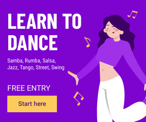 Learn to Dance with Free Entry 300x250 template