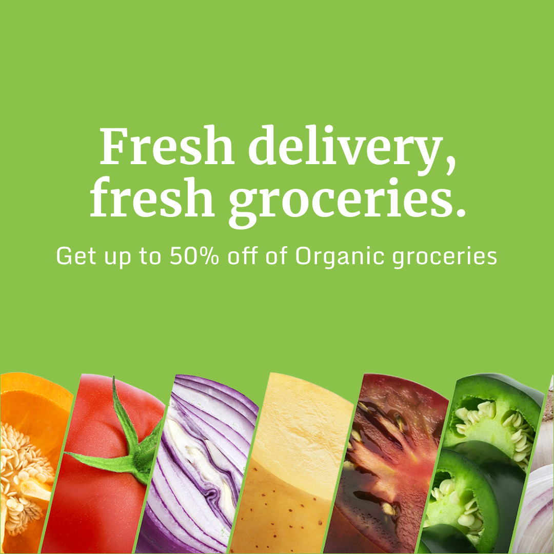 Fresh Organic Groceries Delivery 1080x1080 template preview
