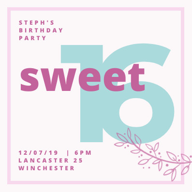 Sweet sixteen pink – Invitation Template 397x397 template