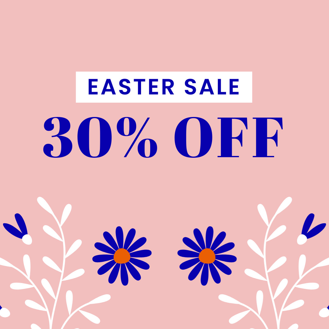 Easter Sale Blue Flower Illustration 1080x1080 template