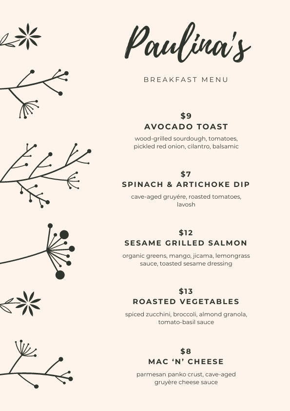 Paulina's Breakfast – Menu Template 595x842 template